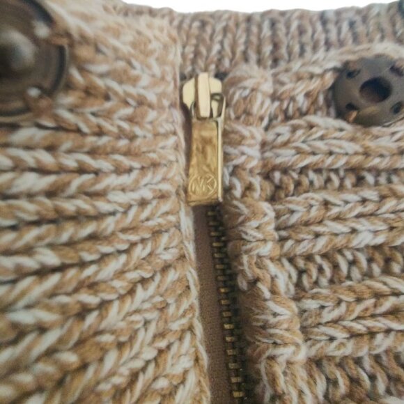 ✨ MICHAEL KORS Knit Poncho Zip-Up Cape Sweater – Beige Tan Marled – Size XL - Picture 5 of 6